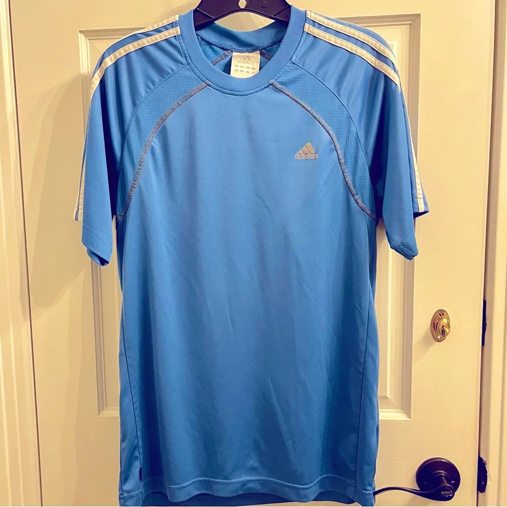 Adidas Mens 3 Stripe Jersey Light Blue